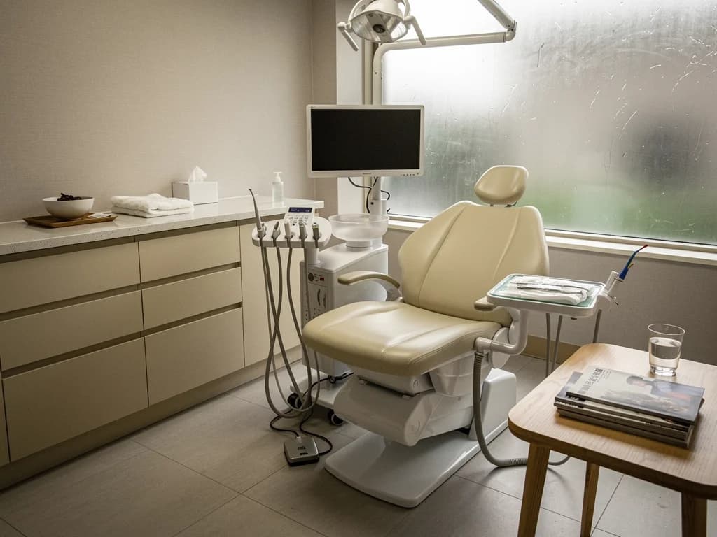 暖灰色牙科診療空間情境示意